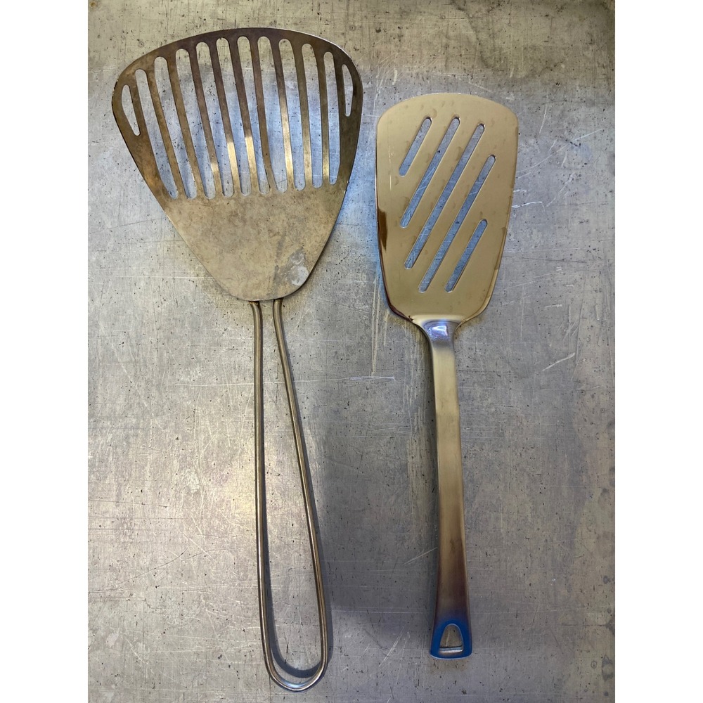 Vintage Copco 18/8 Stainless Steel Slotted Turner and Large Fish Spatula Set